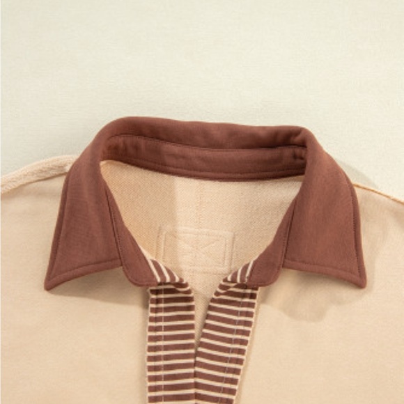 Vienna French beige striped colorblock patchwork sweatshirt - Picture 6 of 9